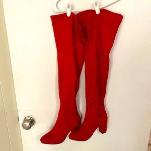 Sexy red over the knee zip up boots size 8 NWOT